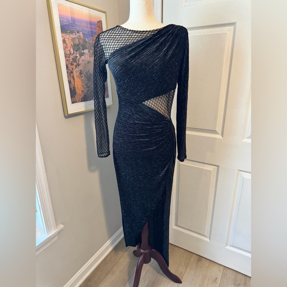 Tadashi Shoji Black Asymmetrical Mesh Dress